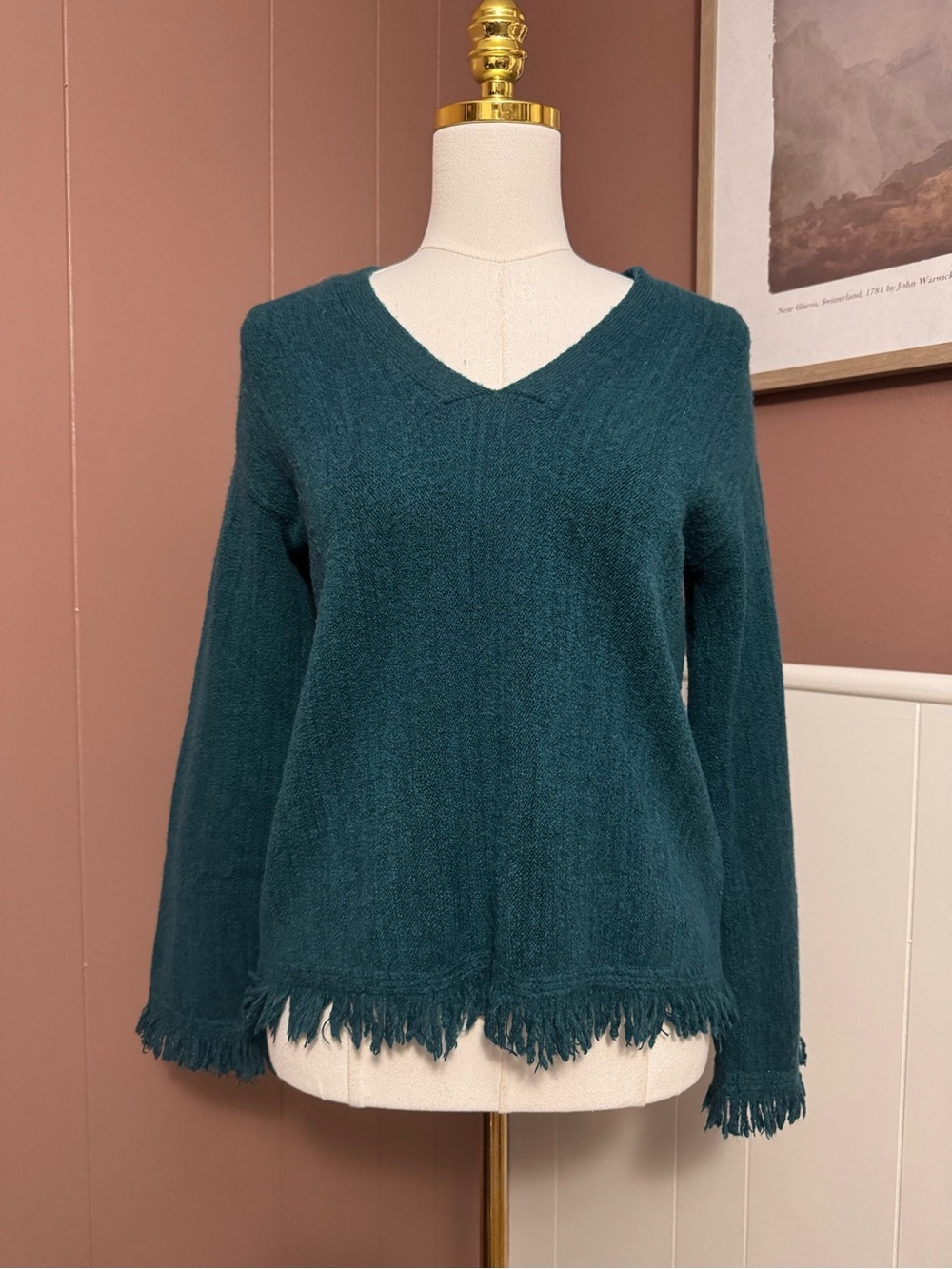 Anthropologie Fringed V-Neck Sweater